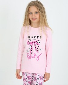 Resim Kız Çocuk Uzun Kollu %100 Pamuklu Pijama Takımı Place Paris Pembe 