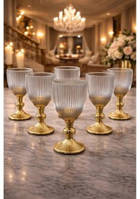 Resim 6 Lı Kristal Cam Platin Kaplama Kahve Yanı Su Bardağı Kadeh Kupa Bardak 75ml Gold - Şeffaf 