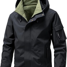 Resim Erkek Rüzgar Geçirmez Kapüşonlu Ceket - %100 Polyester, Dar Kesim, Çoklu Cep, Zip-Up Tasarım, Yürüyüş, Bisiklet ve Açık Hava Sporları İçin, Siyah, Floresan Yeşil, Hafif Gri, Yürüyüş Ekipmanı, Şık Spor Görünümü, Dayanıklı Kumaş 