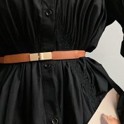Resim 1pc Altın Tokalı Klasik Kemer Esnek Bel Kemeri Kadınlar İnce Elastik Bel Kemeri Ayarlanabilir 