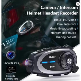 Resim Q29 Motosiklet Kask Bluetooth Kulaklık Eşleşmeli 1080P Kamera Geniş açı Su Geçirmez Intercom 