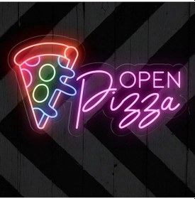 Resim Open Pizza Yazılı Neon Tabela Pembe 