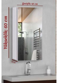 Resim 40 60 Cm Aynalı Banyo Dolabı Duvara Monte, Minimal Tasarım, Modern Beyaz Banyo Üst Dolabı Beyaz 
