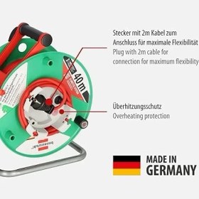 Resim Garant G Bretec IP44 Bahçe Kablo Makarası (Çim Biçme Makinesi Için Kablo Makarası, 38 + 2 M Kablo, Kırmızı, Özel Plastik, Dış Mekanda Kısa Süreli Kullanım, Almanya'da Üretilmiştir) 
