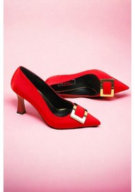 Resim Gold Tokalı Saten Stiletto Kırmızı-kırmızı Kırmızı 
