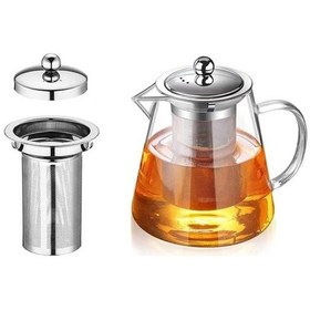 Resim Orosilikat Cam Çelik Süzgeçli Ve Kapaklı Oval Demlik 750 ML İpek Şeffaf 