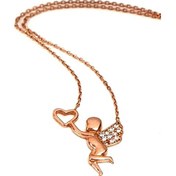 Resim Aşk Meleği Figürlü Gümüş Rose Kolye 