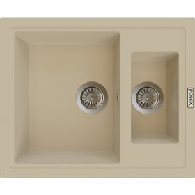 Resim Polex Cristalüx Granit Evye P-04 Bej 1.5 Gözlü Tezgah Altı Ve Tezgah Üstü Kare Mutfak Evyesi 59.5x49 CM 