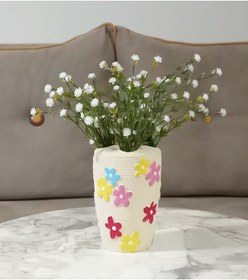 Resim Vazoda Beyaz Yapay Çiçek Dekoratif Renkli Papatyalı Poliresin Vazo Dahil 5 x 5 x 16 CM 