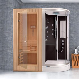 Resim Asimetrik Kompakt Sauna | Mod - 100x190 / Siyah/Beyaz / Tekneli 