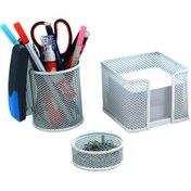 Resim Globox Masa Seti Ataşlık-Kağıtlık-Kalemlik 3 LÜ Metal Perforeli Gri 6154 