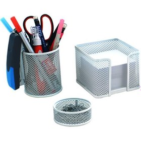 Resim Globox Masa Seti Ataşlık-Kağıtlık-Kalemlik 3 LÜ Metal Perforeli Gri 6154 