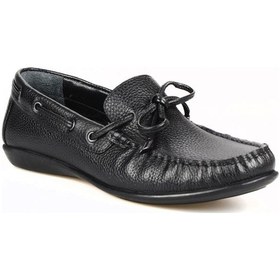 Resim Siyah Deri Fiyonklu Kadın Loafer Ayakkabı-Siyah-38 Siyah 
