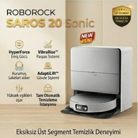 Resim Roborock 36000PA Emiş Gücüyle Yeni Saros 20 Sonic Beyaz Robot Süpürge 