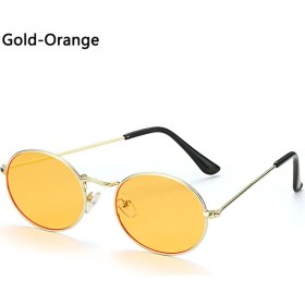 Resim Xifu Shop C Altın-Turuncu Küçük Metal Çerçeveli Oval Retro Şemsiyesi Güneş Leri Yaz Vintage UV400 (Yurt Dışından) 