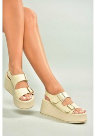 Resim Fox Shoes U946418509 Bej Dolgu Topuklu Kadın Ayakkabı Bej-suni Deri 
