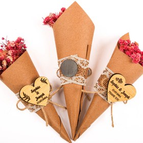 Resim Kişiye Özel Mıknatıslı Mini Buket Düğün Hediyesi, Kına Hediyeleri, Ahşap Etiketli Nikah Hediyeleri 