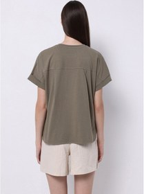 Resim Colin's Colins Regular Fit Yuvarlak Yaka Düz Kadın Yeşil Kısa Kol Tişört Cl1074583 Q1.v1 Kha Haki 