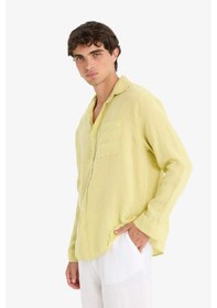 Resim Defacto %100 Keten Relax Fit Uzun Kollu Gömlek F4598ax25hsgn659 Yeşil 