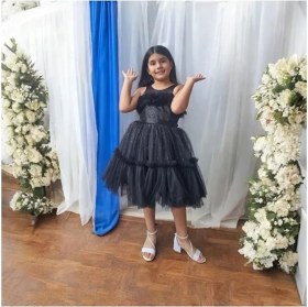 Resim Ahsenim Bebe Göğüs Fırfırlı Pullu Kısa Kız Çocuk Abiye Elbise 
