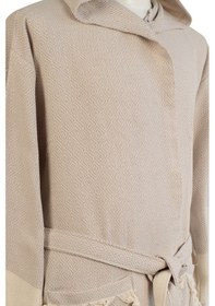 Resim Kapşonlu Peştemal Bornoz Krem Renk Krem 