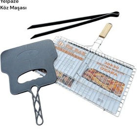 Resim Ahşap Saplı 1.kalite Kalın Izgara 30 50 Cm,kömür Köz Maşası , Plastik Yelpaze 