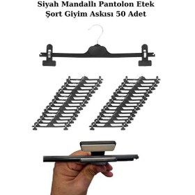 Resim Pantolon Etek Askısı Plastik 38 Cm Siyah Mandallı Giyim Askısı 50 Adet Diğer 