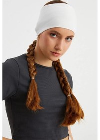Resim Kadın Çift Taraflı Kullanım Alternatifli Pamuklu Penye Kaymaz Hafif Spor Saç Bandı Bandana - Tek Ebat / Beyaz Beyaz 