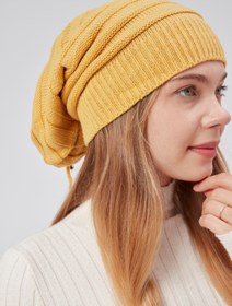 Resim derikem Kadın Triko Örgü Bere Boyunluk Outdoor Boyunluk Sarı 