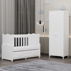 Resim Garaj Home Elegant Beşik ve Yıldız 2 Kapaklı Dolap - Beyaz 