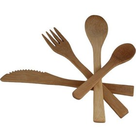 Resim 4'lü Ahşap Bambu Çatal Bıçak Kaşık Seti 19 Cm Ahşap Çatal Bıçak Takımı Kahverengi 