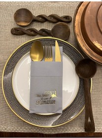 Resim Gold Yaldızlı Gri Kumaş Dokulu Hoş Geldin Ya Şehri Ramazan Cepli Peçete 6 Lı 