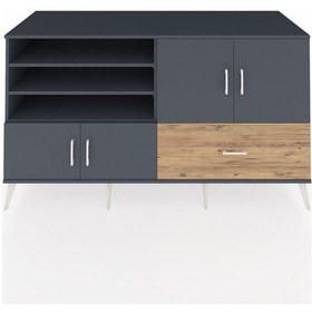 Resim Kronos Konsol 5 Raflı Tek Çekmeceli 4 Kapaklı 176x59x99 Antrasit- Antrasit-antrasit/çam 