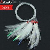 Resim Avlcoaky 70 cm Balıkçılık Jig Solucan Kancaları Beyaz Tüylü Yemler ve Çok Renkli Boncuklarla - Tatlısu ve Tuzlu Su Balıkçılığı için Dayanıklı Metal Çok Türli Kanca Seti, 5 Adet 