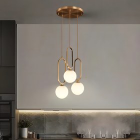 Resim İskandinav Lüks Cam Küre Avizeler Ev Oturma Odası Yatak Odası 3012-Q83-1W-EV - Gold / Tekli / Beyaz 