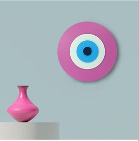 Resim Minimalist Fuşya Nazar Boncuğu El Yapımı Ahşap Büyük Nazarlık 25 