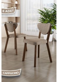 Resim Canisa Arfe Serisi 6 Adet Cappucino Mutfak Sandalyesi Ahşap Kaplama 1. Sınıf Babyface Kumaş Sandalye Cappucino Ayaklar Ahşap Kaplama 