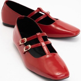 Resim Luvi Shoes Starlıng Kırmızı Rugan Hakiki Deri Kadın Babet Ayakkabı Kırmızı Rugan 