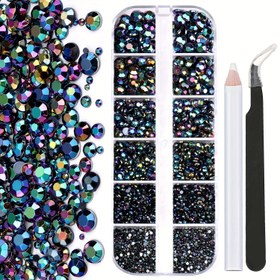 Resim 2660 adet Düz Sırt Kristal Taşlar 6 Boyutta (1.5-6mm) - El Sanatları, Tırnak Sanatı, Giysiler, Ayakkabılar, Çantalar ve DIY Projeleri için Alım Cımbızı ve Seçim Kalemi İçerir 