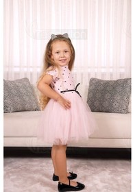 Resim Kız Bebek-çocuk Kısa Kollu Doğum Günü Ve Özel Günler İçin Kalpli Tüllü Astarlı Elbise Kısakol-pembe Pembe 
