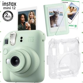 Resim Instax Mini 12 Yeşil Fotoğraf Makinesi-10'lu Film-Mini Albüm ve Şeffaf Kılıf Seti 