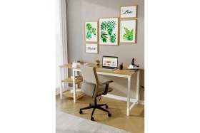 Resim Kitaplıklı Raflı Atlantik Çam Beyaz Çalışma Masası Ofis Masası Oyuncu Masası 