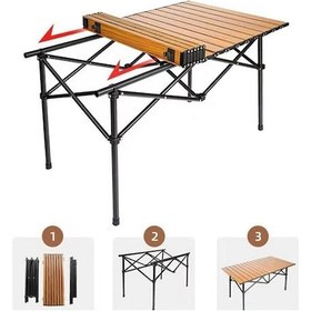 Resim Alüminyum Kamp Masası Xxl Katlanabilir 120 55 50 Ahşap Rengi Kahverengi 
