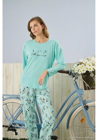 Resim Pijamoni Polyviskon Uzun Kollu A. Yeşil Pijama Takımı - 7300 Açık Yeşil 