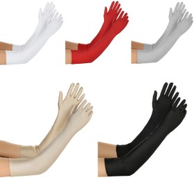 Resim 1 Çift Kadınlar İçin Şık Uzun Parmak Eldiven - Esnek Uyumlu, 6 Katı Renk (Beyaz/Kırmızı/Gri/Bej/Siyah/Kahverengi), Parti, Dans Performansları ve Sahne Kostümleri için Yüksek Kaliteli Kumaş - Dekoratif Moda Aksesuarı, Pürüzsüz Dokulu, Rahat Kullanım, Kostüm Tasarımcılarına Özel 