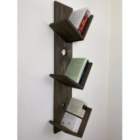Resim O&A Wood Doğal Ahşap Kitaplık, Dekoratif Tasarım Ahşap Vintage Kitaplık, Retro Tasarım Kitaplık, Ceviz 