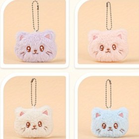 Resim 1 adet Mini Sevimli Karikatür Kedi Anahtarlık Kolye - Yumuşak Peluş Yuvarlak Anahtarlık, Siyah Gözler, Pastel Renkler (Hafif Mor, Pembe, Beyaz-Mavi), Sevgililer Günü Hediyesi, Kadın Çantası Süslemesi 