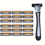 Resim Erkekler için Kokusuz Yıkanabilir Tek Kullanımlık Jiletler, 3 Katmanlı Paslanmaz Çelik Bıçak, Sakal ve Bıyık Tıraşı, Normal Cilt Tipi, Plastik Sap, Çoklu Kartuşlu Manuel Tıraş Aracı Seti 
