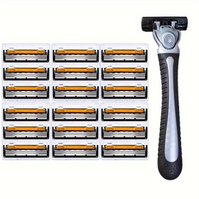 Resim Erkekler için Kokusuz Yıkanabilir Tek Kullanımlık Jiletler, 3 Katmanlı Paslanmaz Çelik Bıçak, Sakal ve Bıyık Tıraşı, Normal Cilt Tipi, Plastik Sap, Çoklu Kartuşlu Manuel Tıraş Aracı Seti 