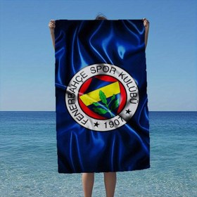Resim 1 Adet Fenerbahçe Logolu Plaj Havlusu - Hızlı Kuruyan Hafif Polyester Karışımı, Canlı Mavi Dalga Tasarımı ile Resmi 1905 Amblemi, Dikdörtgen Şekil Plaj, Havuz ve Seyahat İçin, Spor Tasarım | Hızlı Kuruma Kumaşı 